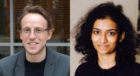 Alex Huth (left), assistant professor of Neuroscience and Computer Science at the University of Texas at Austin. Shailee Jain (right), a Computer Science PhD student at the Huth Lab.