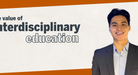 Kevin Qi, Texas CSB Alumnus, talks to UT Computer Science about about how his interdisciplinary education has shaped his career. Kevin Qi's photo against a graphic background with "The Value of an Interdisciplinary Education"